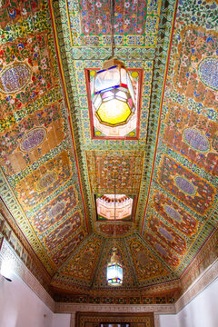 Beautiful ceiling in the Bahia Palace. Marrakesh, Morocco