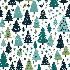 Collection of Christmas trees, modern flat design. Can be used for printed materials - leaflets, posters, business cards or for web Generative AI