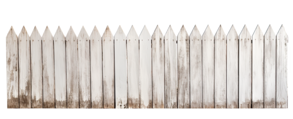 old painted white wooden fence on transparent background, png