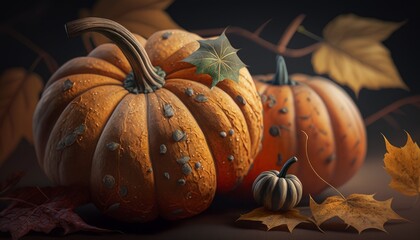 Generative AI of Autumn Pumpkins