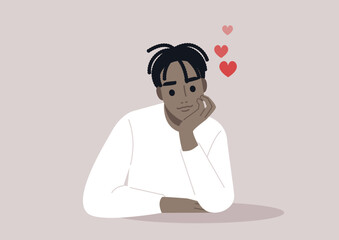 A portrait of a young cute character daydreaming about their romantic crush