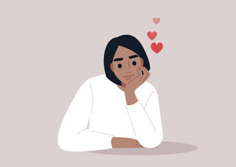 A portrait of a young cute character daydreaming about their romantic crush