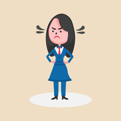 A angry business woman shouting or screaming expression.Shouting,anger emotion, facial expression.Full Human body.Vector illustration.