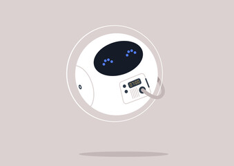 A cute astronaut robot wearing a spacesuit floating in outer space, a futuristic life concept