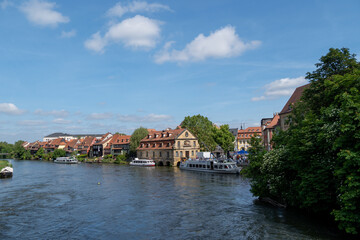 Fototapeta premium Panoramic view of the river Regnitz. Bamberg. Germany.