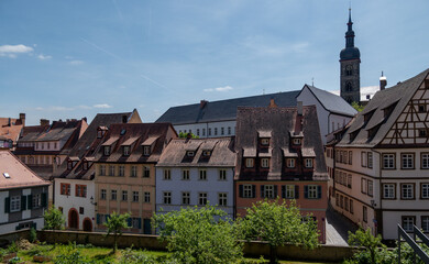 Typical streets in the city of Bamberg, Bavaria. Germany.
