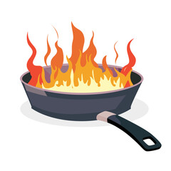 Burning Pan flat style vector illustration, Frying pan on fire flat style stock vector image