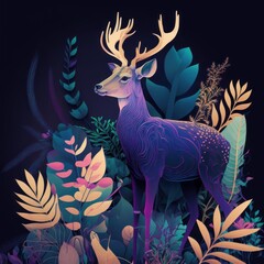 Generative AI of abstract deer with botanical design