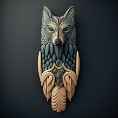 Generative ai of a wolf carved out of wood