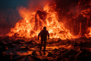Man Standing in Front of a Fire