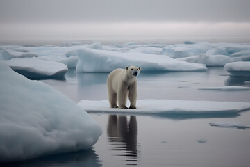 Naklejka na ściany i meble Polar bear on ice, Generative AI
