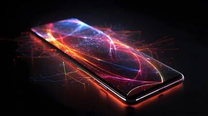 High technology smart phone with neon light demonstrate for new technology for Ai Generative.  