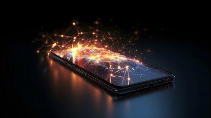 High technology smart phone with neon light demonstrate for new technology for Ai Generative.  