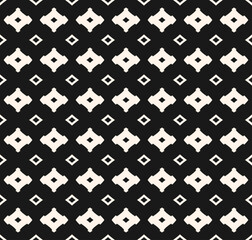 Monochrome seamless pattern, simple black and white geometric texture with simple shapes, rhombuses. Abstract vector minimalist background, repeat tiles. Dark stylish design for print, decor, textile