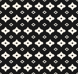 Monochrome seamless pattern, simple black and white geometric texture with simple shapes, rhombuses. Abstract vector minimalist background, repeat tiles. Dark stylish design for print, decor, textile