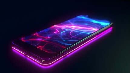High technology smart phone with neon light demonstrate for new technology for Ai Generative.  