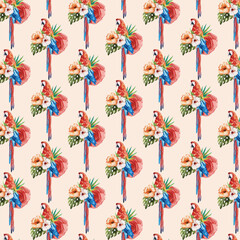 Vector illustration of a seamless floral pattern with cute birds in spring for Wedding, anniversary, birthday and party. Design for banner, poster, card, invitation and scrapbook