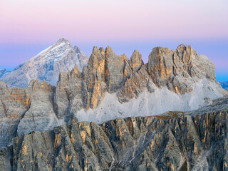 Sunset view of mount Croda da Lago from passo Giau, South Tirol, Alps Dolomites mountains, Italy