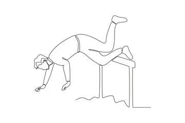 A man fell while jumping an obstacle course. Work obstacle one-line drawing