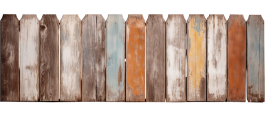 old painted wooden fence on transparent background, png