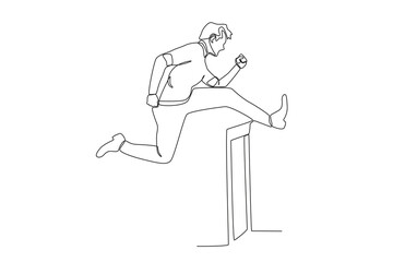 A man goes through a work challenge. Work obstacle one-line drawing