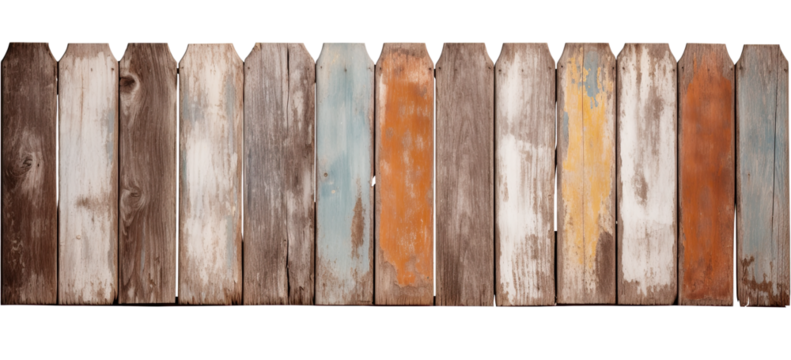 old painted wooden fence on transparent background, png