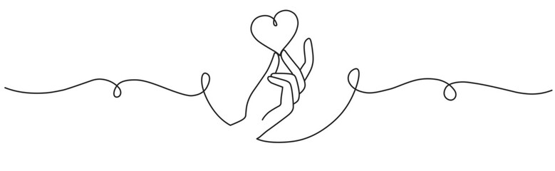 Hand with heart line art vector illustration