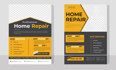 Professional A4 door hanger design template.Construction renovation home repair flyer template