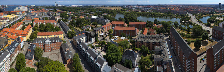 Fototapeta na wymiar Panoramic view of Copenhagen from the tower of Vor Frelsers Church, Denmark, Europe, Northern Europe 