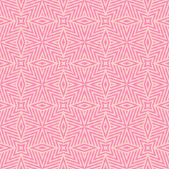 Vector geometric lines seamless pattern. Abstract background in pink and beige color. Retro vintage 1970s - 1980s style graphic texture with stripes, lines, repeat tiles. Trendy trippy geo design