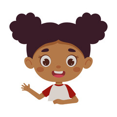 Cute cartoon little girl waving his hand. Little schoolgirl character. Template for children design. Vector illustration