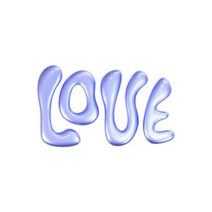 3d holographic love text in y2k style isolated on a white background. Render of 3d iridescent chrome lettering with rainbow gradient effect. 3d vector y2k illustration