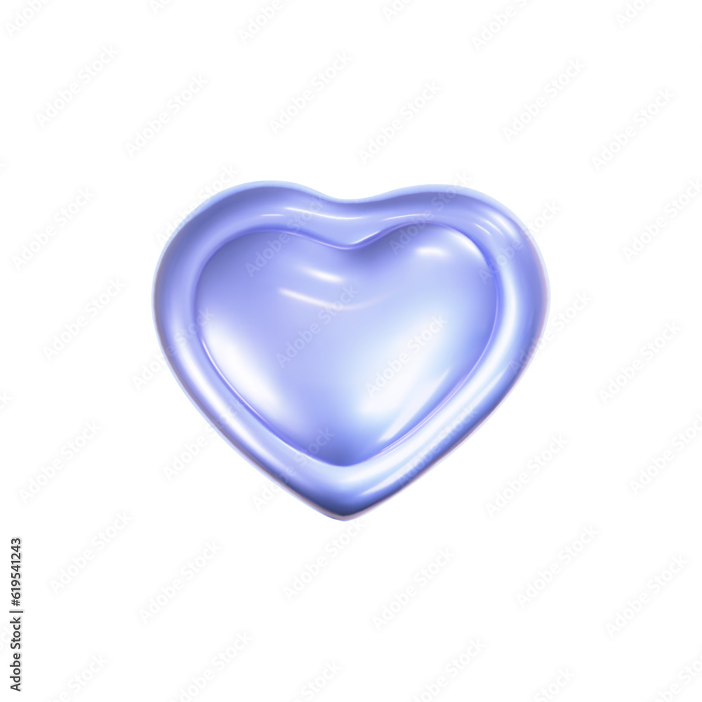 Wall mural 3d holographic heart icon in y2k style isolated on a white background. render of 3d iridescent chrom