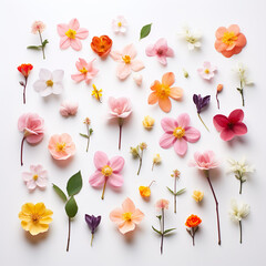 flowers collection. Flowering plants, blooming flowers on white background. Generative Ai