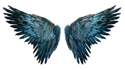 blue angel wings ornament isolated on transparent background ,generative ai