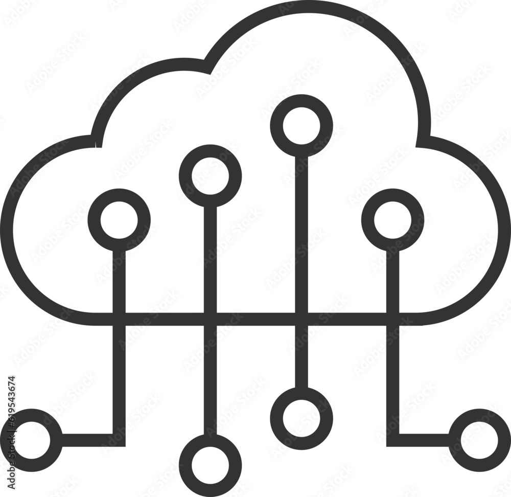 Poster technology icon vector cloud computing connection. big data global server. line design symbol.