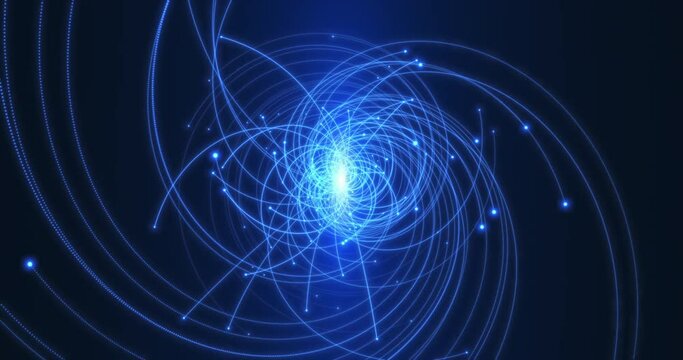 Animation of the flight of charged particles in a magnetic field. Tracks of particles in a bubble chamber. An abstract tangle of growing threads.