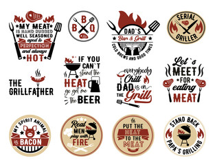 Fun Lettering About Grills and BBQ. Vector inscriptions for t shirt, poster, card. - 619543821