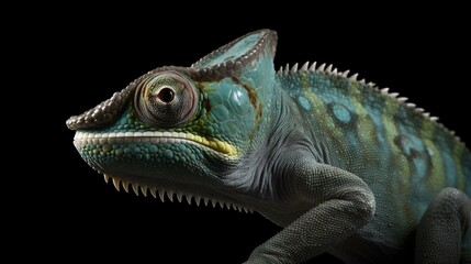 chameleon on a black background lizard reptile animal green generative ai