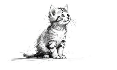 Obraz premium a black and white drawing of a kitten sitting on the ground. generative ai