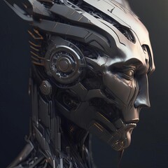 Futuristic cyborg head side view. 3D rendering. AI generated