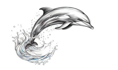  a drawing of a dolphin jumping out of the water with its mouth open.  generative ai