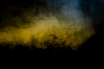 Blue and yellow steam on a black background.