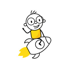 Man riding rocket. Startup business or success small company, entrepreneurship, start business concept. Vector stock illustration