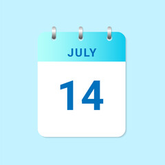 Daily calendar 14th of July month on white paper note