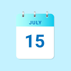 Daily calendar 15th of July month on white paper note