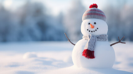 Obraz premium Cute Christmas Snowman in a Winter Wonderland