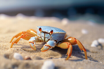 Fototapeta na wymiar Close up of a Ghost Crab on white sand beach