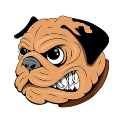 Pug. Vector illustration of a cute dog. Angry pug head mascot. Pet animal.