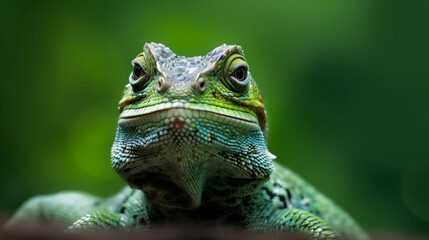 Obraz premium iguana lizard portrait wildlife reptile close-up green scale glasses animal. Generative AI.